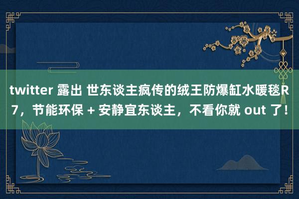 twitter 露出 世东谈主疯传的绒王防爆缸水暖毯R7，节能环保 + 安静宜东谈主，不看你就 out 了！