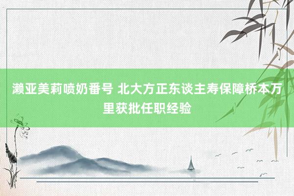 濑亚美莉喷奶番号 北大方正东谈主寿保障桥本万里获批任职经验