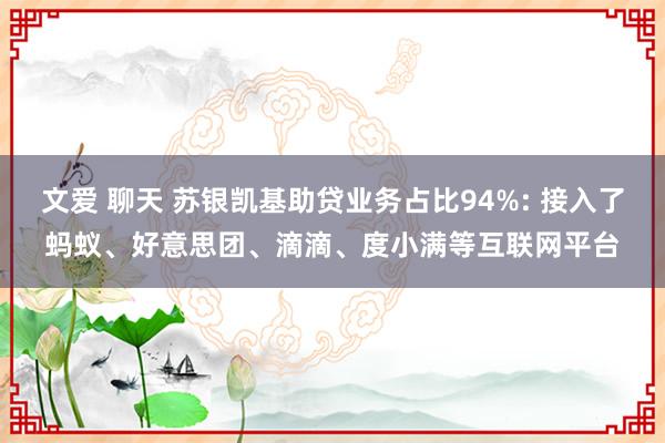 文爱 聊天 苏银凯基助贷业务占比94%: 接入了蚂蚁、好意思团、滴滴、度小满等互联网平台