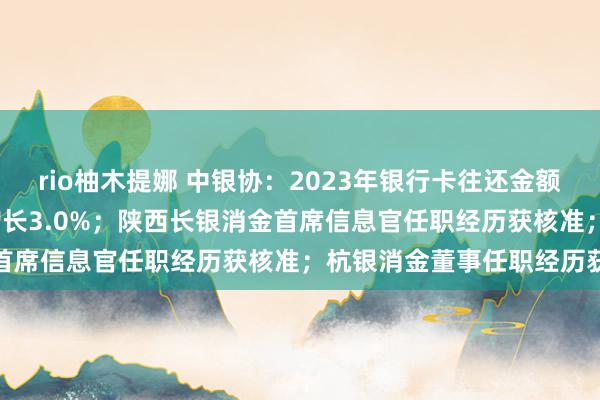 rio柚木提娜 中银协：2023年银行卡往还金额1073.9万亿元，同比增长3.0%；陕西长银消金首席信息官任职经历获核准；杭银消金董事任职经历获批