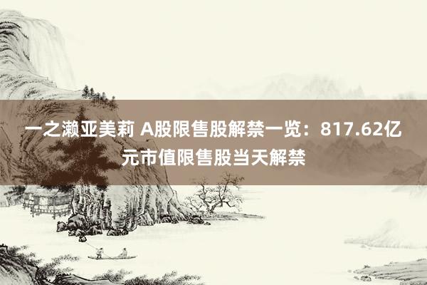 一之濑亚美莉 A股限售股解禁一览：817.62亿元市值限售股当天解禁