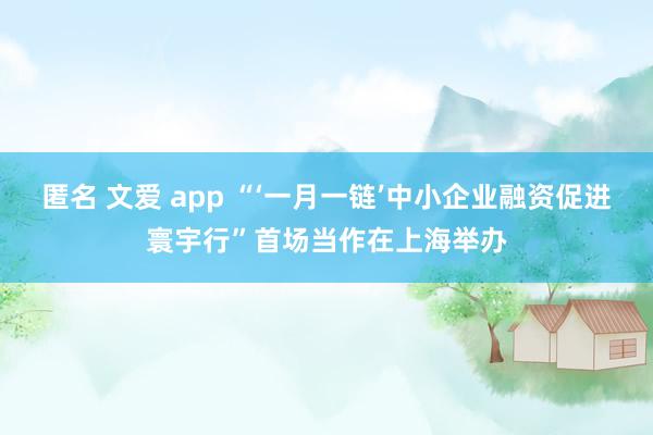 匿名 文爱 app “‘一月一链’中小企业融资促进寰宇行”首场当作在上海举办