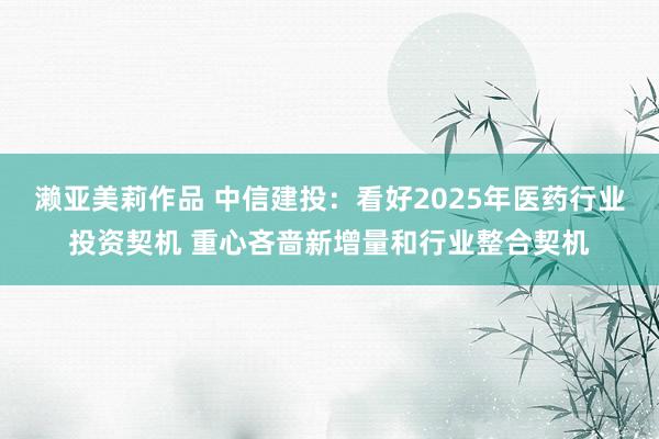 濑亚美莉作品 中信建投：看好2025年医药行业投资契机 重心吝啬新增量和行业整合契机