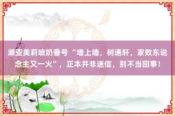 濑亚美莉喷奶番号 “墙上墙，树通轩，家败东说念主又一火”，正本并非迷信，别不当回事！